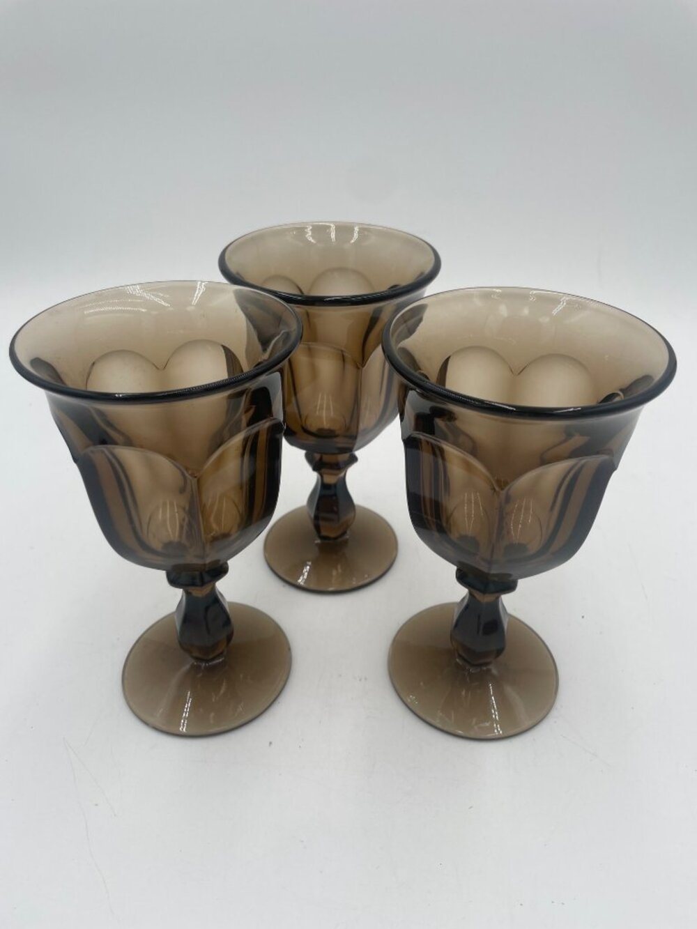 Imperial Glass Ohio Old Williamsburg Smoke Water Goblets Stem Wine Glasses Set o